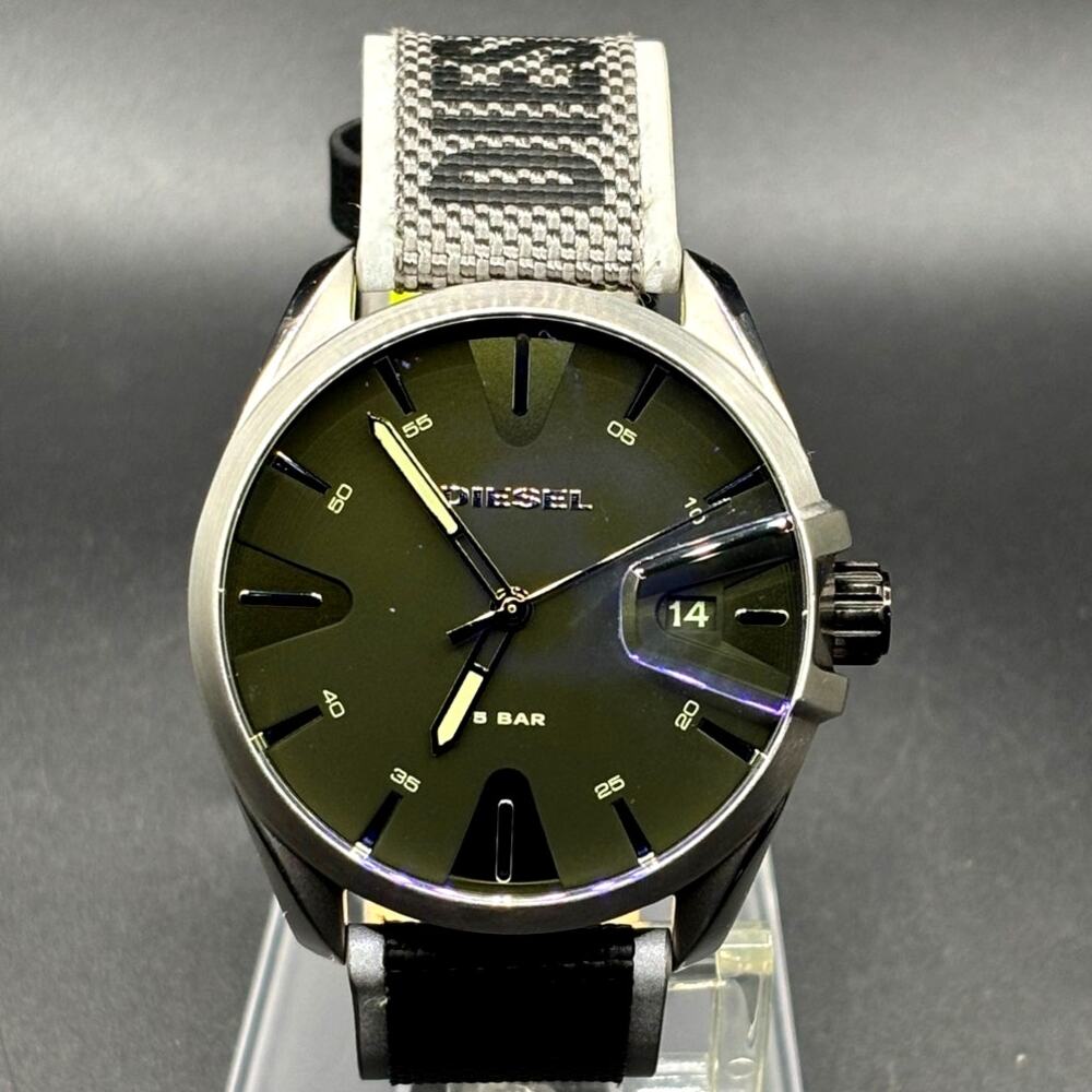 Diesel MS9 DZ1902 44mm Iridescent Black Nylon Strap Men’s Watch NIB